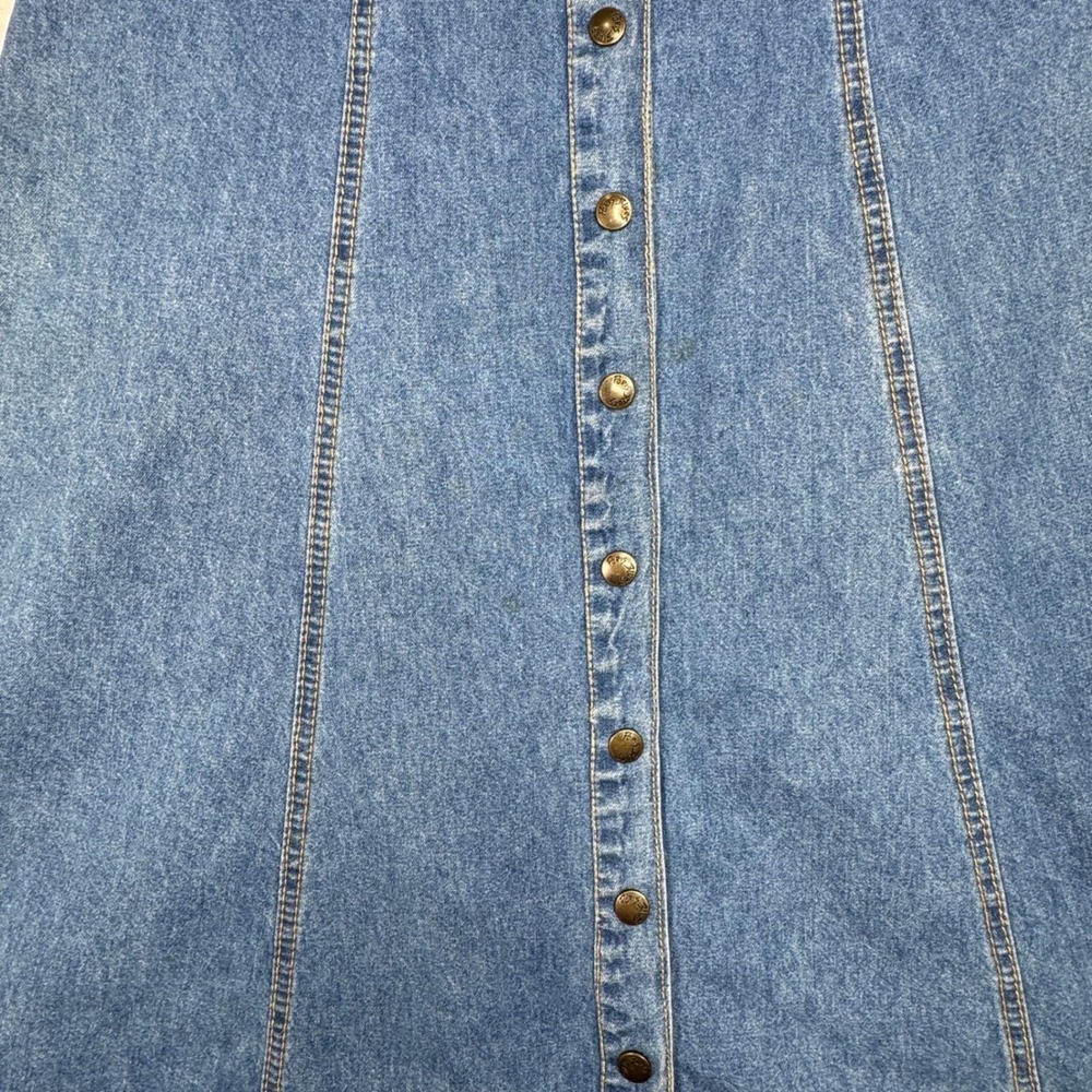 Vintage Paris Blues Denim‎ Maxi Dress Paisley Trim Western Button Front USA  7 - Picture 6 of 14